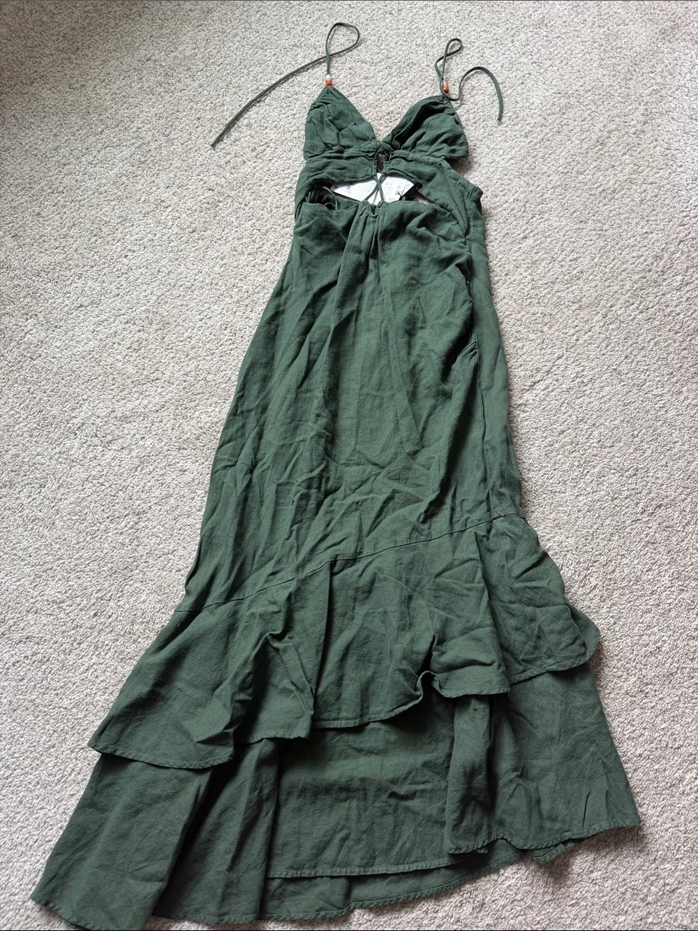 Zara Forest Green High-Low Ruffle Maxi Dress with Tie Straps - Picture 2 of 10